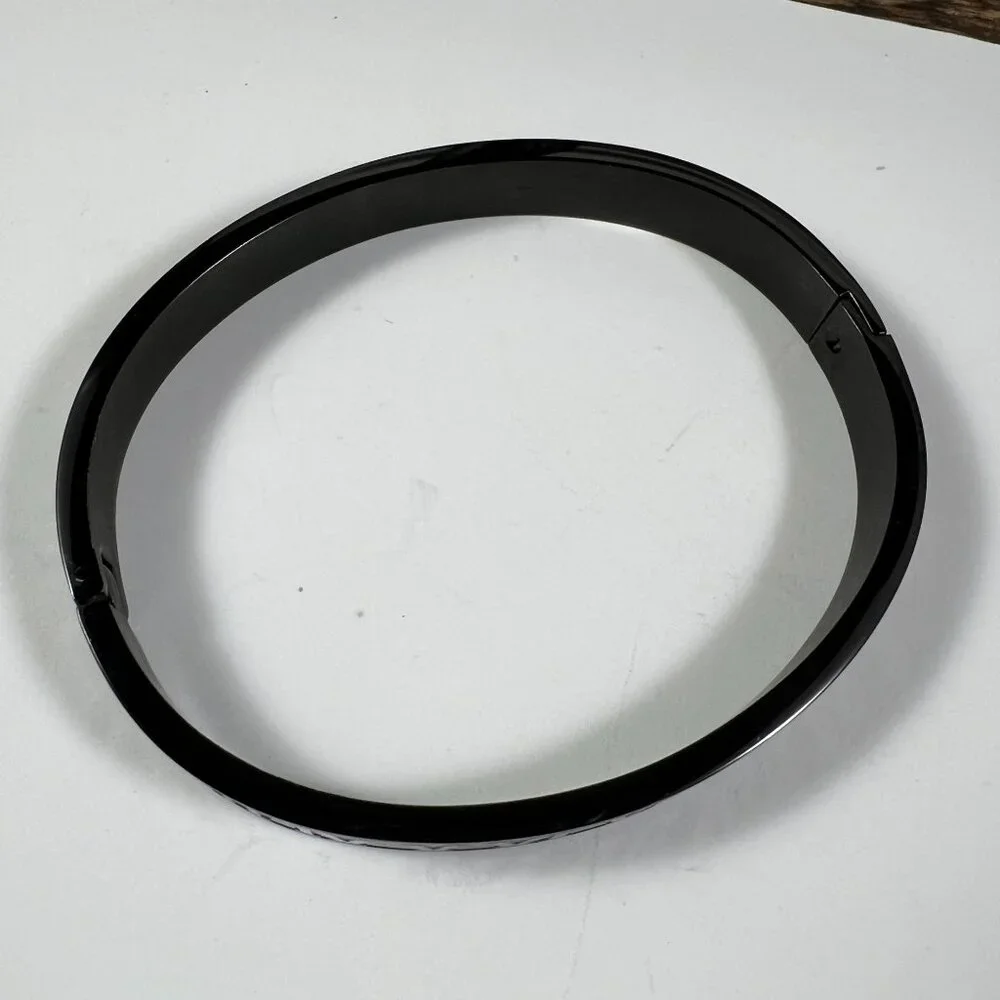 Black Roman Numeral Stainless Steel Bracelet - Unisex Hinged Bangle - Picture 2 of 3